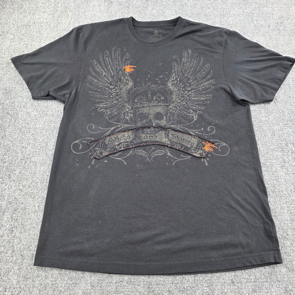 Aces and Eights Mens Black Graphic Shirt Skull Wings Crown Sticks and Stones‎ 2X